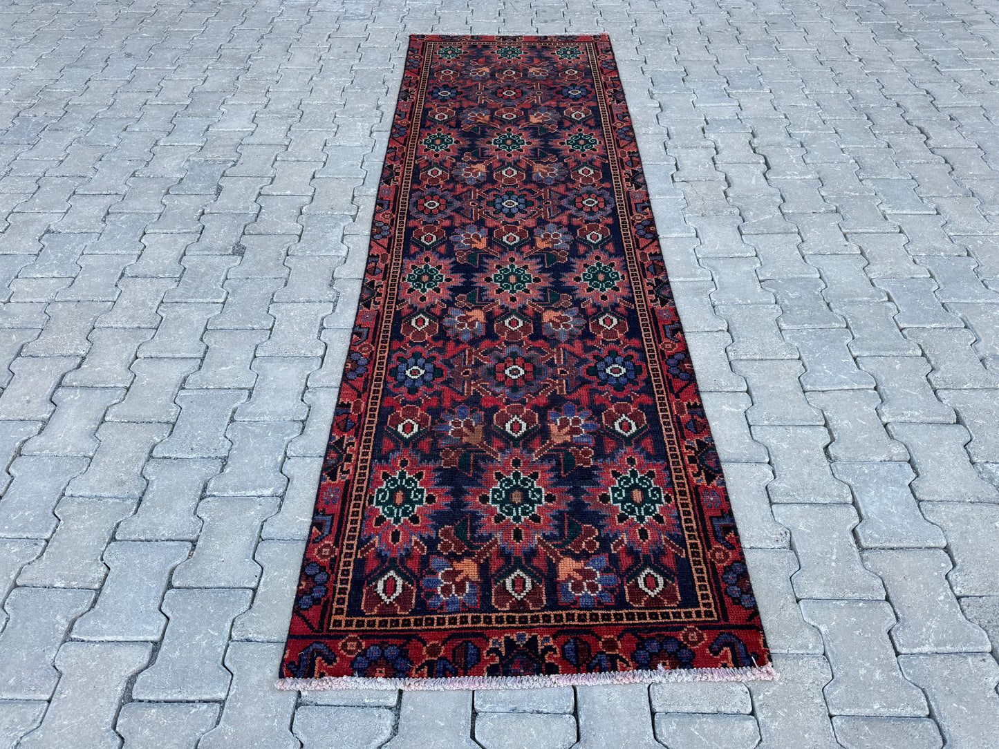 Wool Runner Rug Vintage 3x9 ft - sku1699