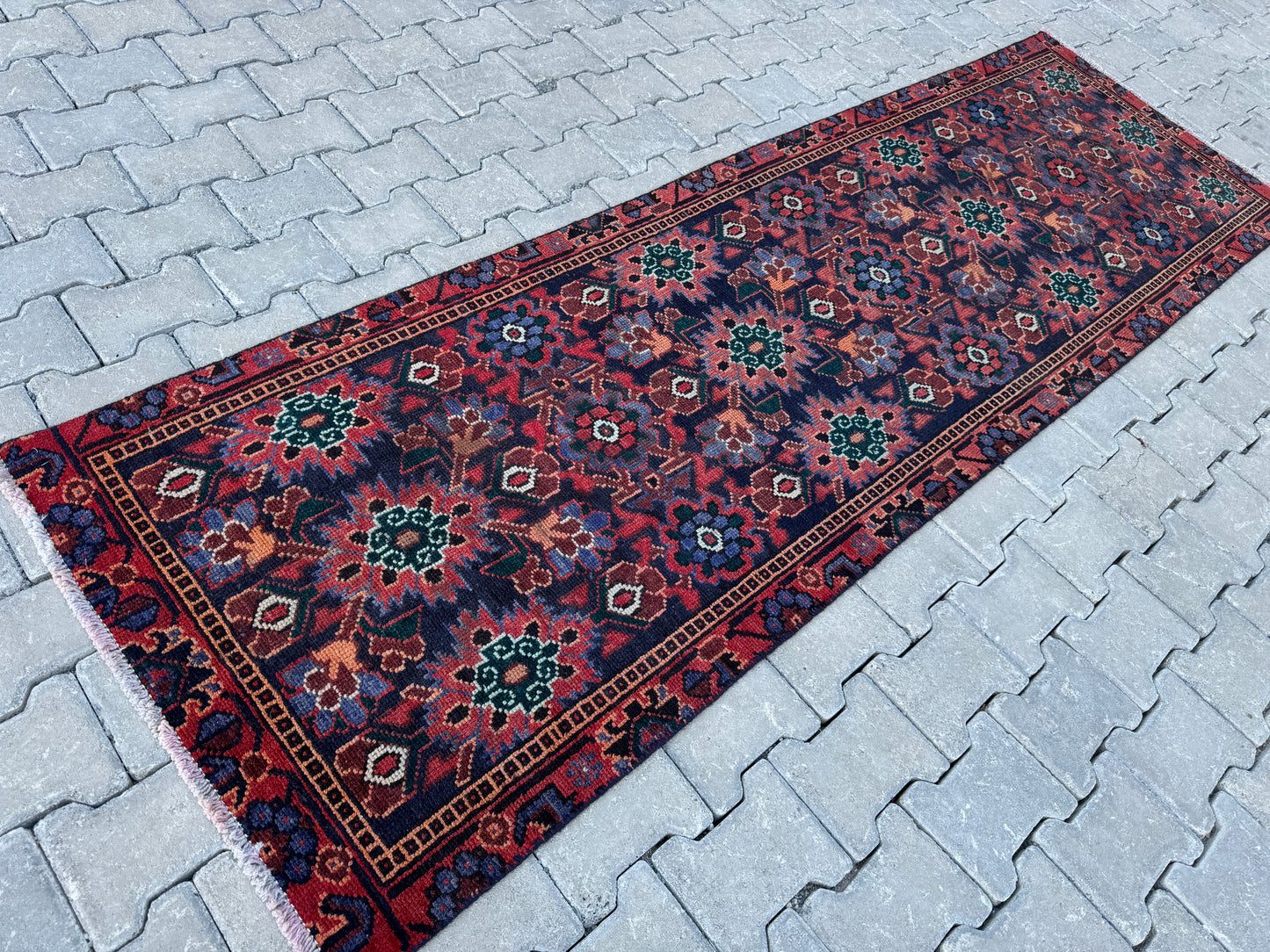 Wool Runner Rug Vintage 3x9 ft - sku1699