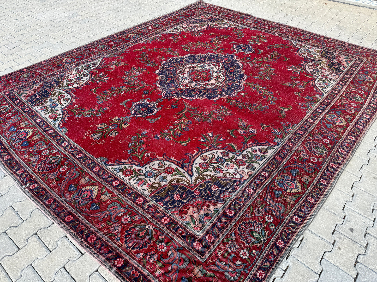 Hand-Knotted Persian Tabriz Rug 10x13 ft- Medallion Design, Vintage Red Carpet | sku1208