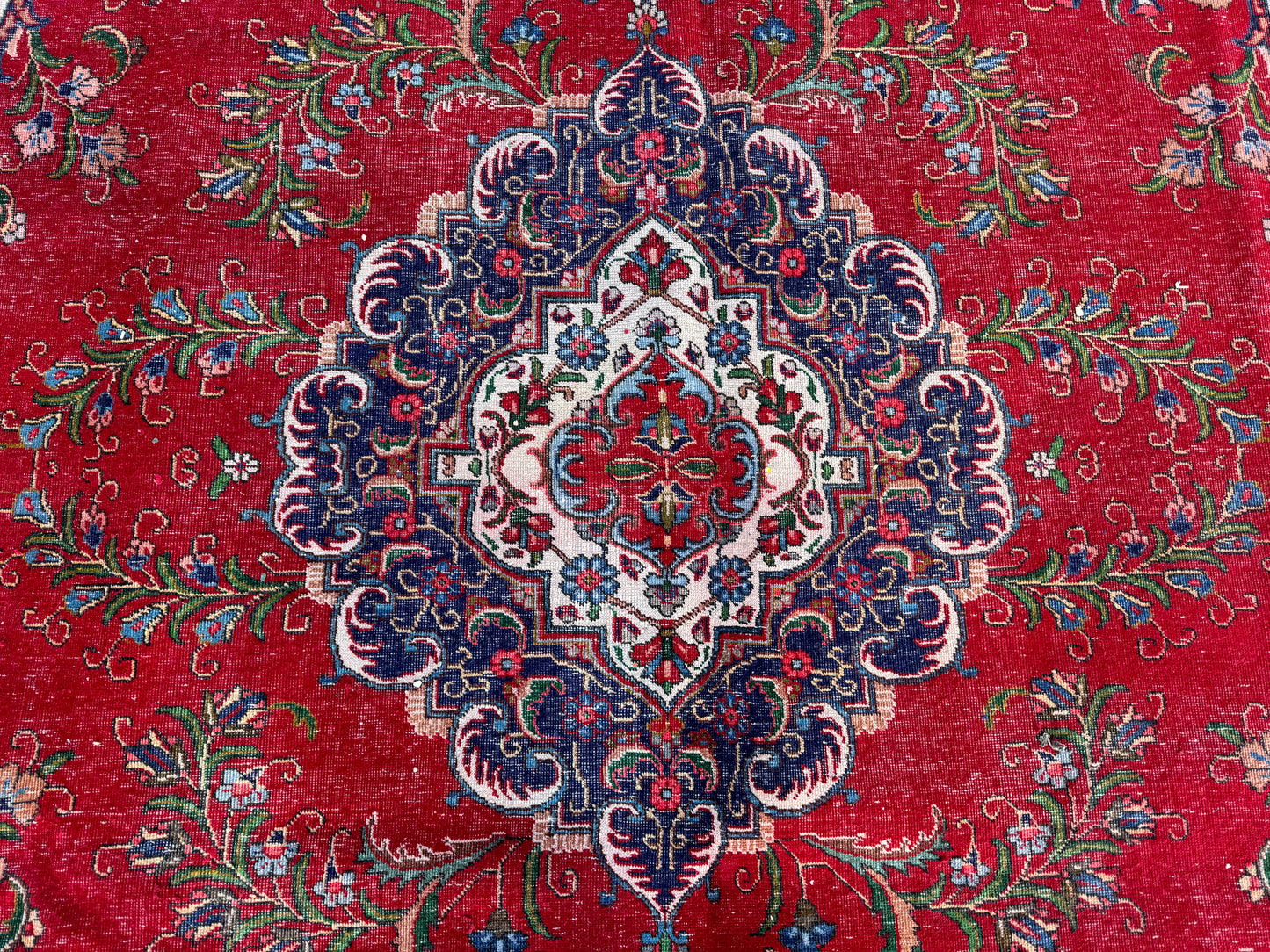 Hand-Knotted Persian Tabriz Rug 10x13 ft- Medallion Design, Vintage Red Carpet | sku1208