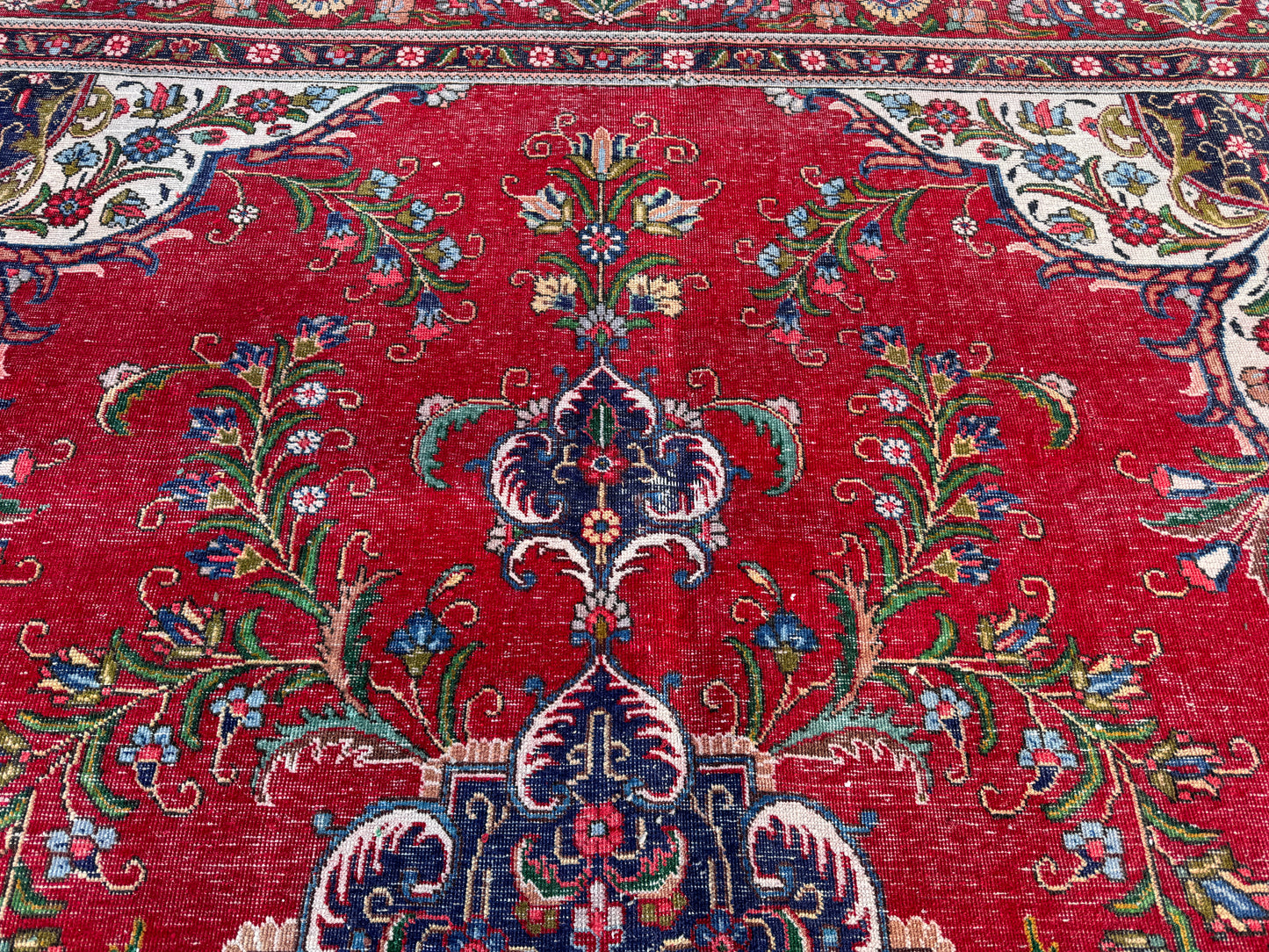 Hand-Knotted Persian Tabriz Rug 10x13 ft- Medallion Design, Vintage Red Carpet | sku1208