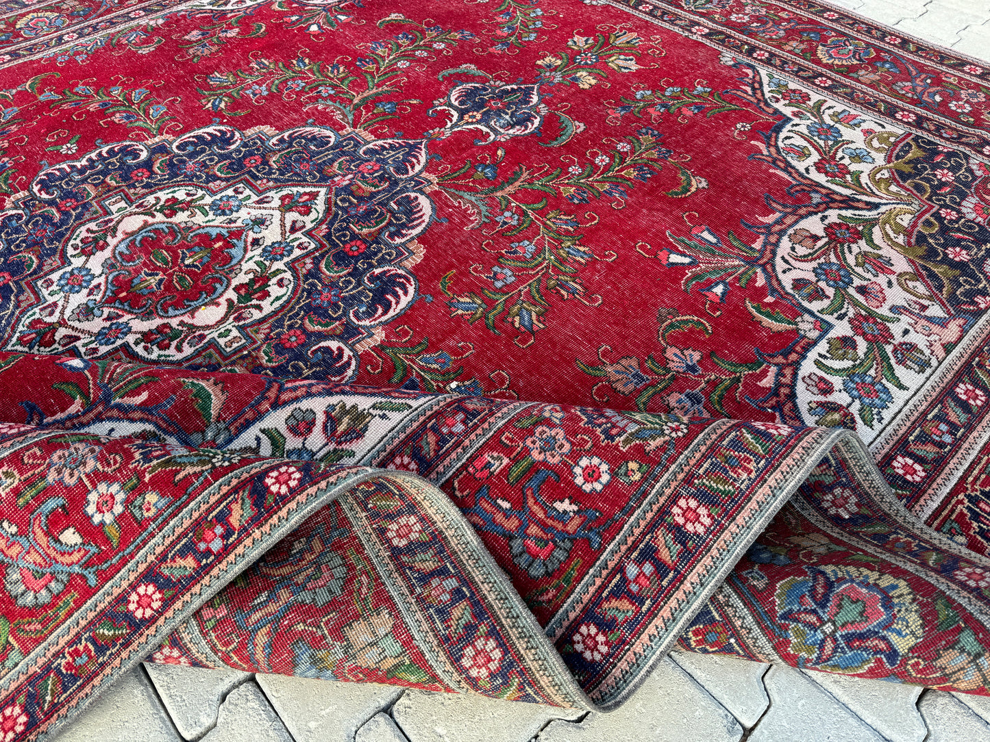 Hand-Knotted Persian Tabriz Rug 10x13 ft- Medallion Design, Vintage Red Carpet | sku1208