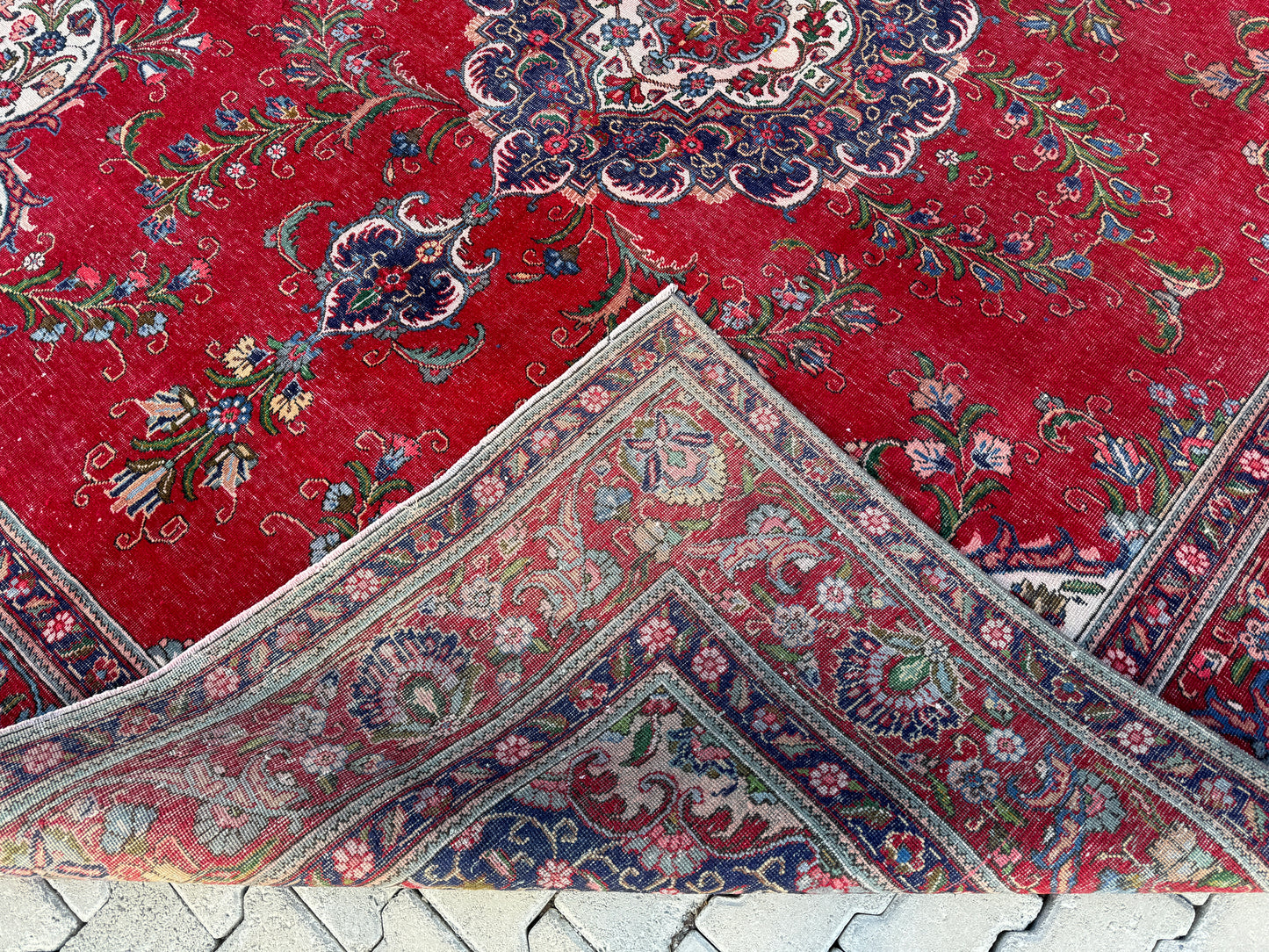 Hand-Knotted Persian Tabriz Rug 10x13 ft- Medallion Design, Vintage Red Carpet | sku1208