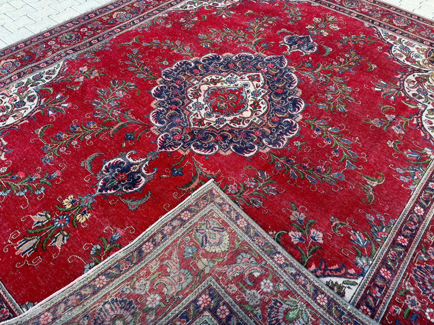 Hand-Knotted Persian Tabriz Rug 10x13 ft- Medallion Design, Vintage Red Carpet | sku1208