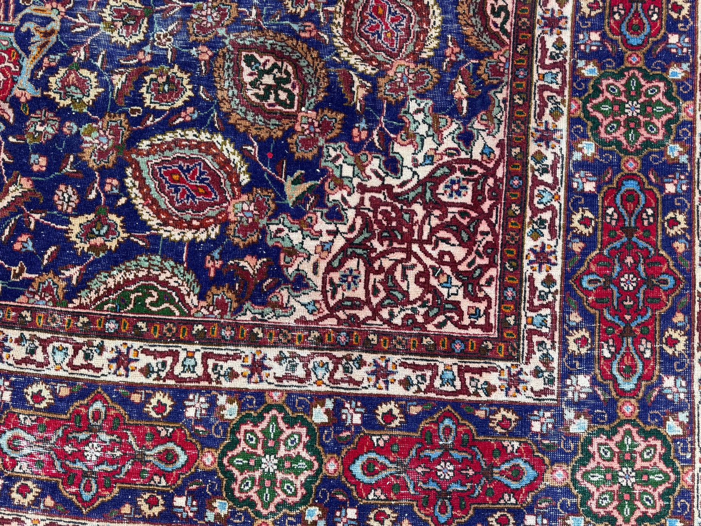 Persian Mahal Rug 10x13 ft - Hand-Knotted Floral Medallion Design, Blue Vintage Carpet, sku1206