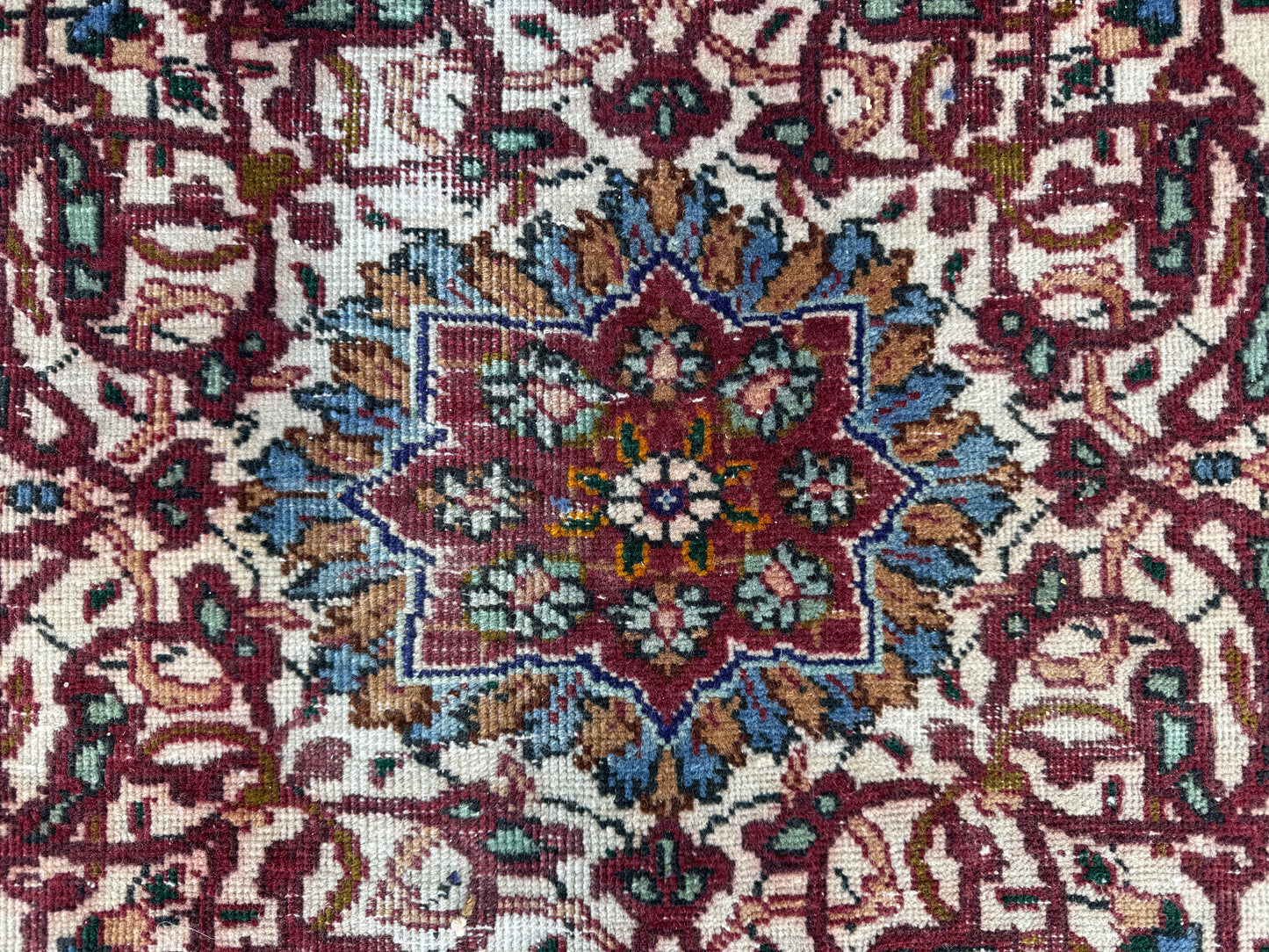 Persian Mahal Rug 10x13 ft - Hand-Knotted Floral Medallion Design, Blue Vintage Carpet, sku1206