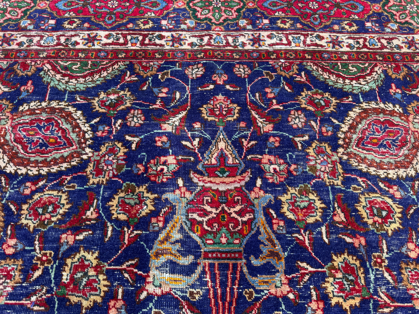 Persian Mahal Rug 10x13 ft - Hand-Knotted Floral Medallion Design, Blue Vintage Carpet, sku1206