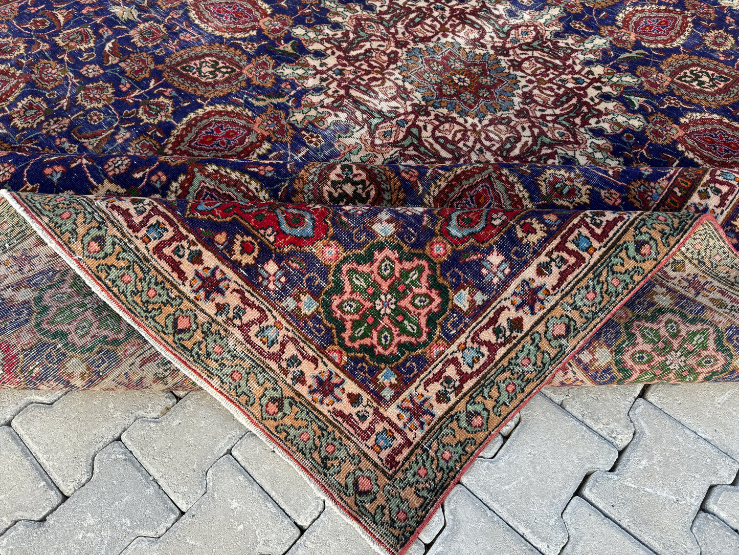 Persian Mahal Rug 10x13 ft - Hand-Knotted Floral Medallion Design, Blue Vintage Carpet, sku1206