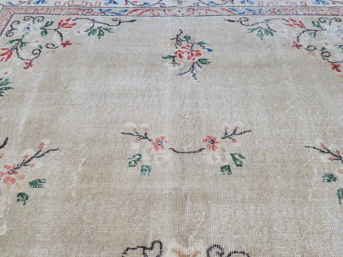 Turkish Area Rug 7x10, Living Room Boho Decor, Rustic Hand Made Wool