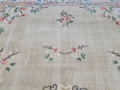 Turkish Area Rug 7x10, Living Room Boho Decor, Rustic Hand Made Wool