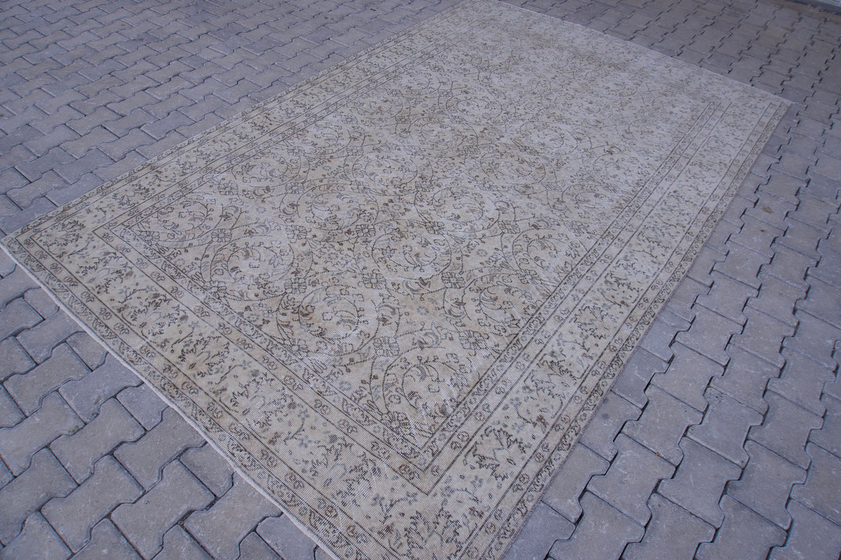 6x10 Neutral Wool Area Rug, Hand Knotted, Beige and Brown, Farmhouse Decor