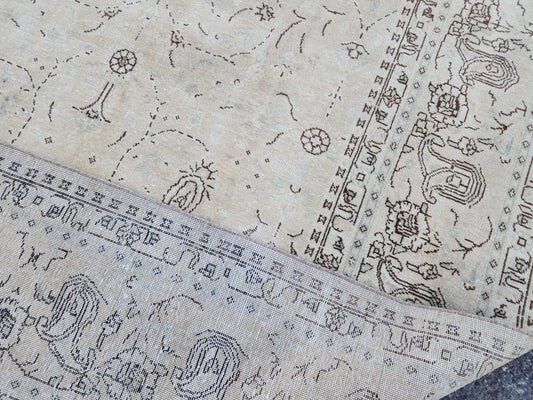 10x13 Neutral Vintage Rug, Bohemian Home Decor, Beige Green and Black Wool