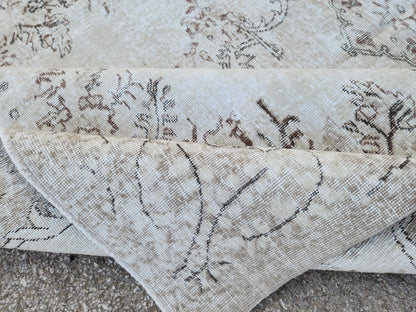 7x10 White Oushak Rug Hand‑Knotted Wool Area Rug Neutral Decor: Medallion Turkish Design