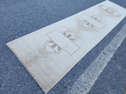 Boho Neutral Rug 2x11, Oriental Hallway Decor, Rustic Up Cycled Wool Runner, Gift For Her