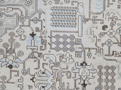 Vintage 9x13 Neutral Oriental Rug: Hand Woven Wool Cotton Area Rug, Geometric Pattern Carpet