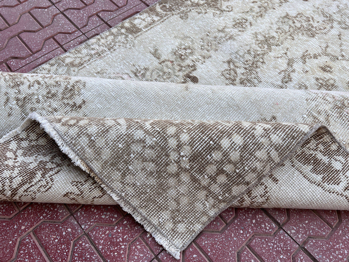 Handwoven Turkish Oushak Rug 4x7: Wool & Cotton Bohemian Rug