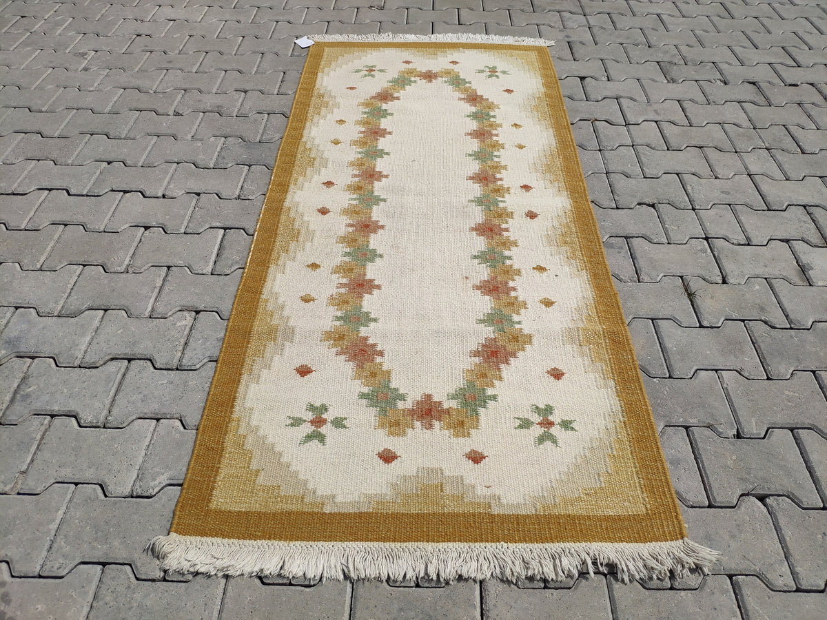 Eclectic Kilim Rug 3x6: Beige Turkish Handmade Rug