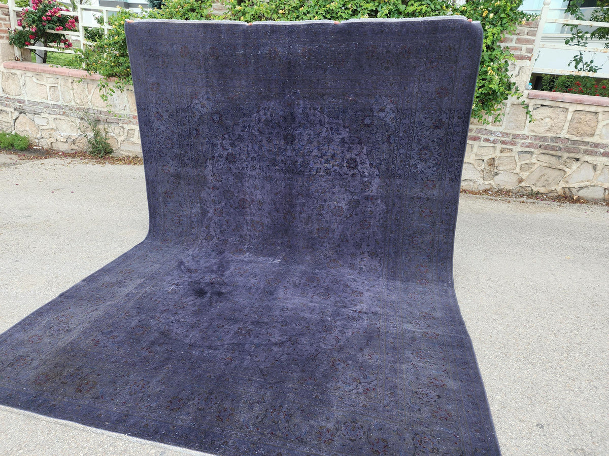 Oriental Gray Area Rug 8×10, Vintage Hand Woven Wool Traditional Carpet