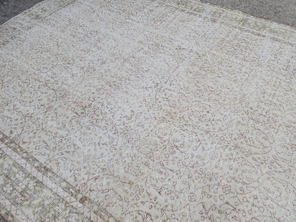 Handmade Wool Oushak Rug 7x10: Turkish Neutral Area Rug
