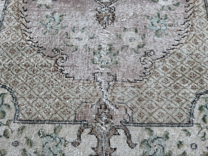 Handwoven Turkish Oushak Rug 4x7: Wool & Cotton Bohemian Rug