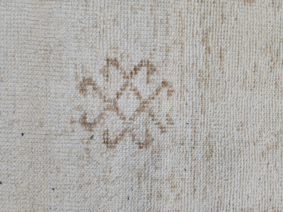 3x12 Muted  Runner Rug: Geometric Turkish Hand Woven, Up Cycled Wool