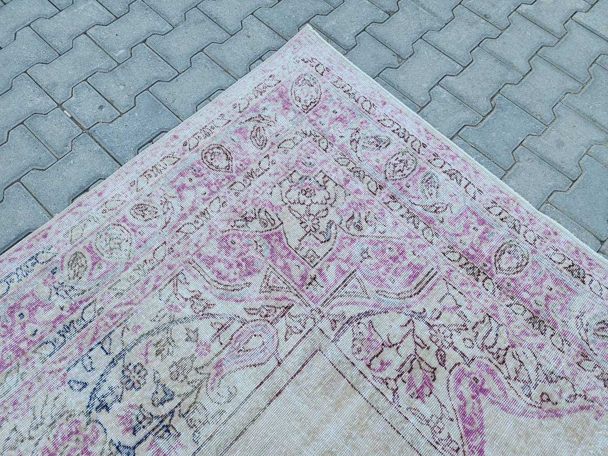 8x11 Vintage Oushak Rug: Pink Wool Turkish Rug