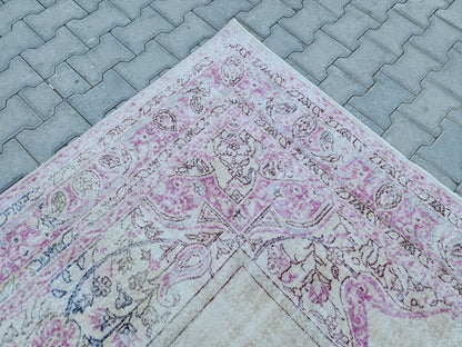 8x11 Vintage Oushak Rug: Pink Wool Turkish Rug