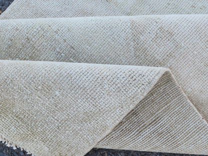 Neutral Vintage Runner Rug 2.7 x 11.3 ft, Turkish Hand Knotted Up Cycled Wool, Eco Friendly