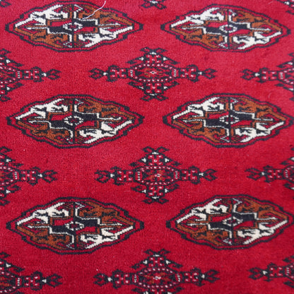 4x6 Vintage Turkmen Rug: Hand-Knotted Wool, Red Accent Rug
