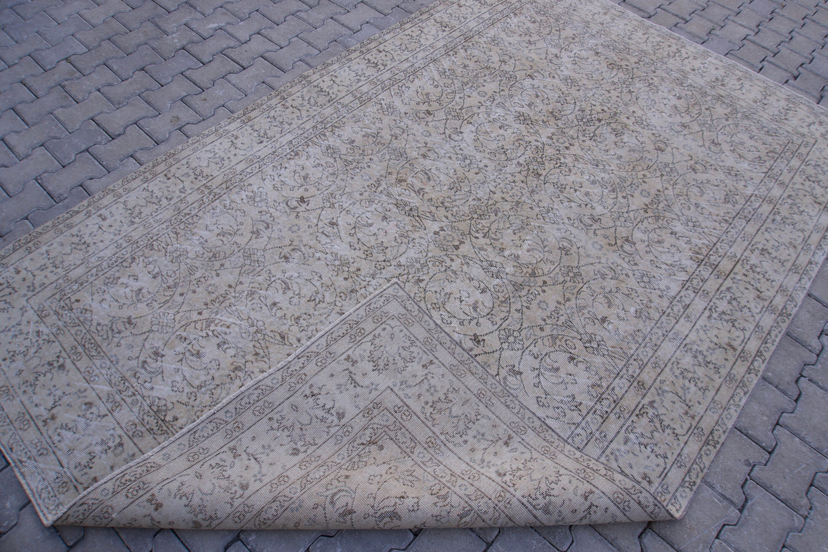 6x10 Neutral Wool Area Rug, Hand Knotted, Beige and Brown, Farmhouse Decor