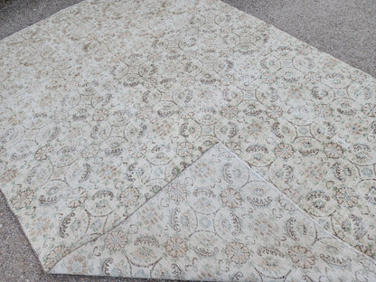 7x9 Turkish Area Rug, Bohemian Rustic Decor, Neutral Geometric Design