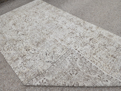 Hand Knotted Wool Oushak Rug 6x10: Ivory Beige Turkish Area Rug