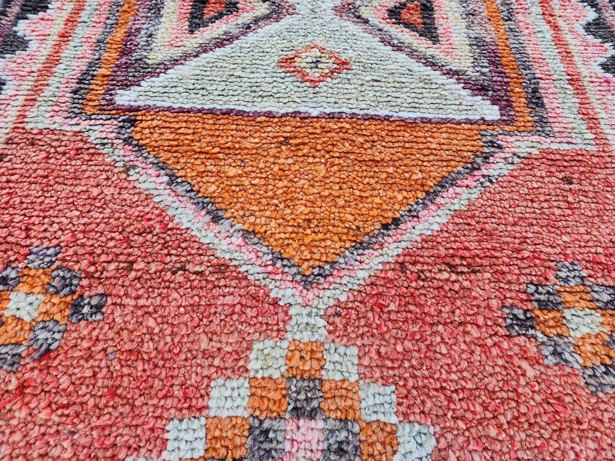 Vintage Herki Wool Runner Rug: 2.8x9 Orange Bohemian Rug