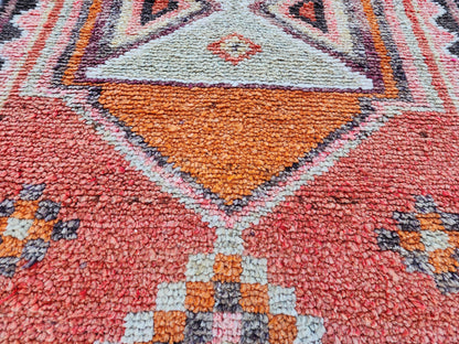 Vintage Herki Wool Runner Rug: 2.8x9 Orange Bohemian Rug