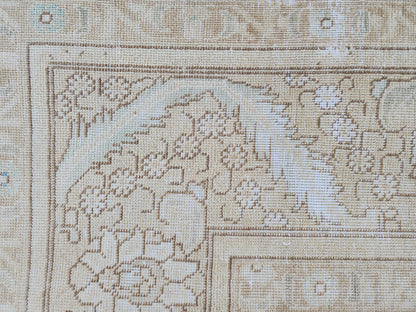 Vintage Oushak Rug 9x12: Beige & Gray Hand-Knotted Turkish Rug