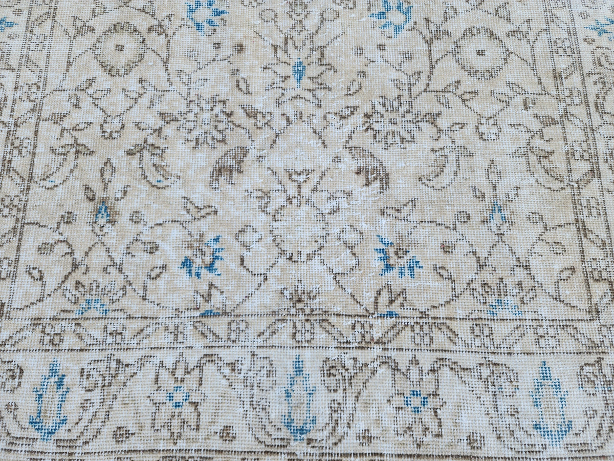 Handwoven Turkish Oushak Rug 4x7: Wool & Cotton Blend