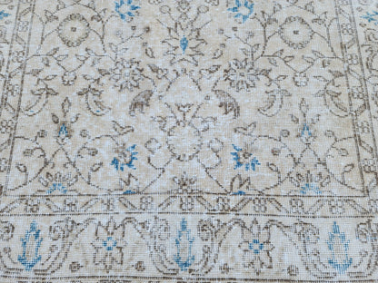 Handwoven Turkish Oushak Rug 4x7: Wool & Cotton Blend
