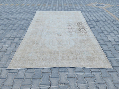 6x9 Vintage Oushak Rug: Beige Wool Oriental Rug