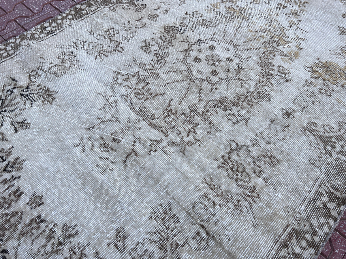 Handwoven Turkish Oushak Rug: Wool & Cotton Blend, Neutral Decor (4x7)