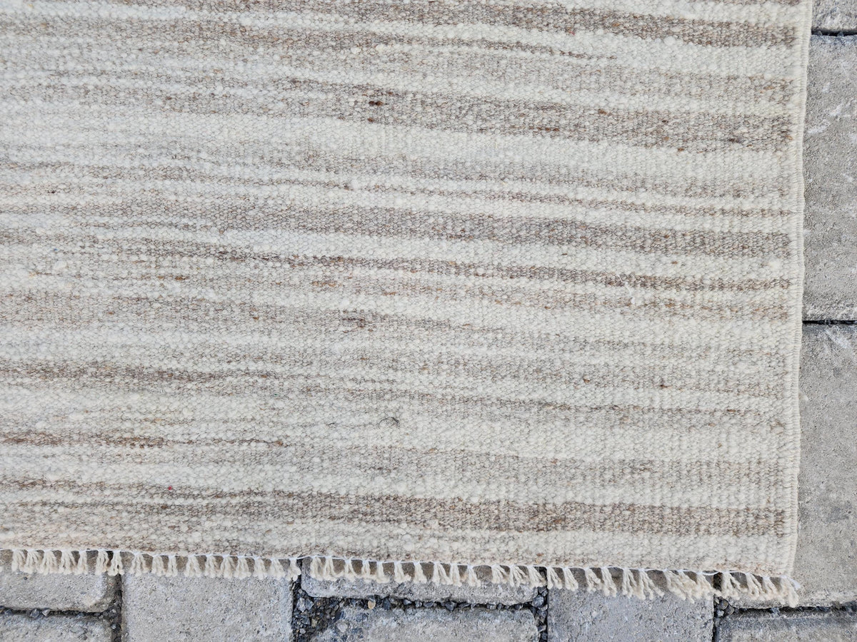 2x11 Neutral Turkish Kilim Runner Rug: Hand-Knotted Wool, Bohemian Hallway Decor