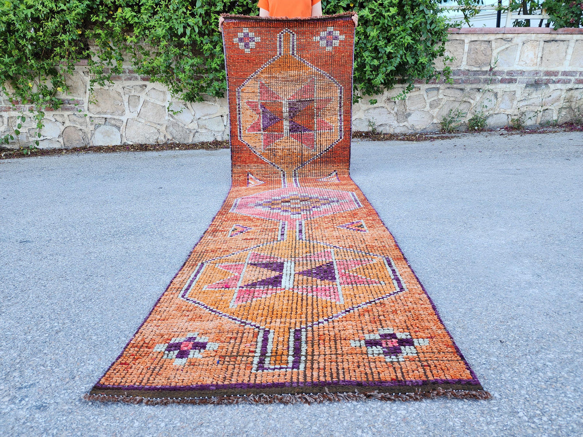 3x10 Herki Runner Rug, Hand Knotted Up Cycled Wool, Home Decor, Kitchen Decor