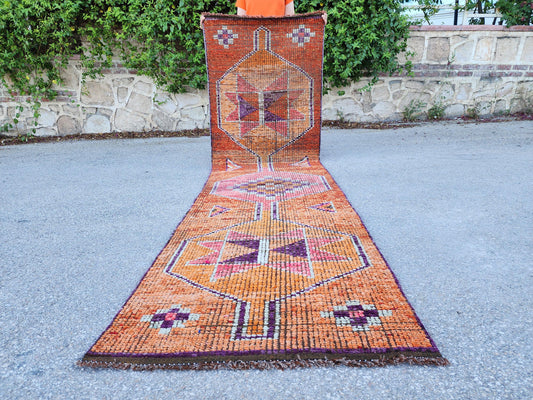 3x10 Herki Runner Rug, Hand Knotted Up Cycled Wool, Home Decor, Kitchen Decor