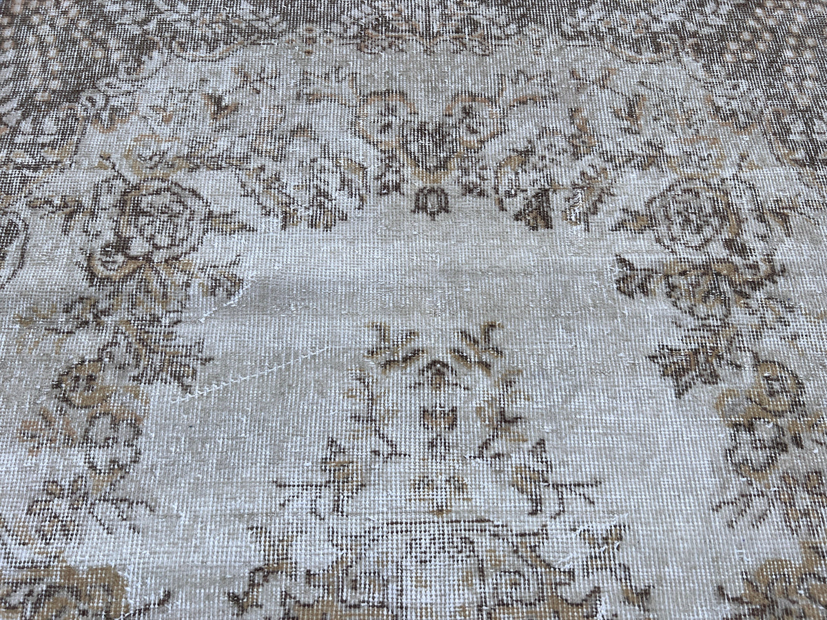 Handwoven Turkish Oushak Rug: Wool & Cotton Blend, Neutral Decor (4x7)