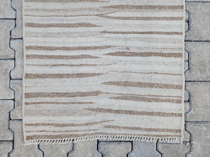 2x11 Hand Knotted Turkish Kilim Runner Rug: Neutral Wool, Rustic Decor