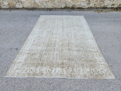 Neutral Vintage Area Rug 6x10, Hand Knotted, Turkish Hand Woven, Beige And Green