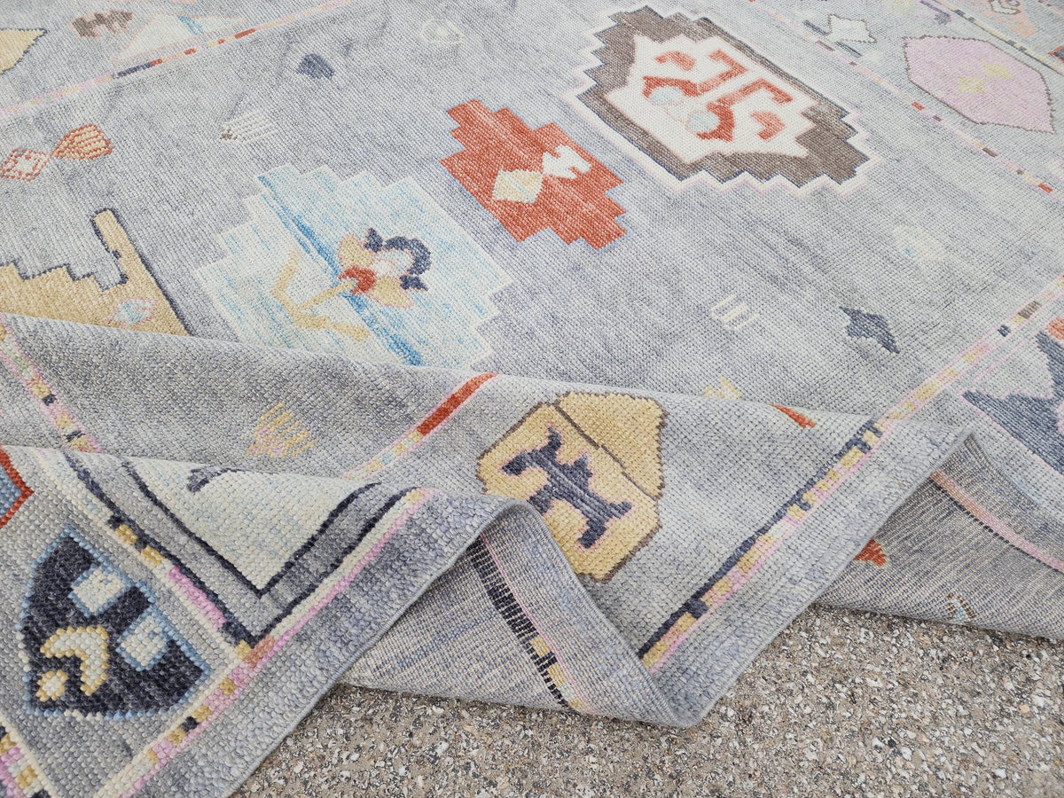 6x9 Gray Oushak Rug: Turkish Wool, Ocean Breeze Patina Blue Wool, Kitds Room Decor