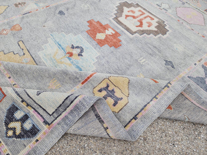 6x9 Gray Oushak Rug: Turkish Wool, Ocean Breeze Patina Blue Wool, Kitds Room Decor