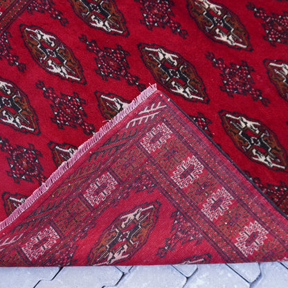 4x6 Vintage Turkmen Rug: Hand-Knotted Wool, Red Accent Rug