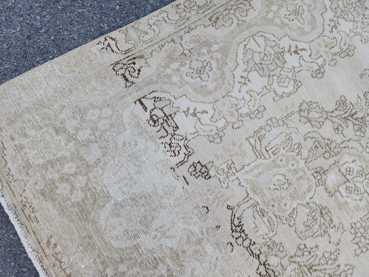 10x13 Neutral Vintage Rug, Hand Knotted Up Cycled Wool, Beige and Brown