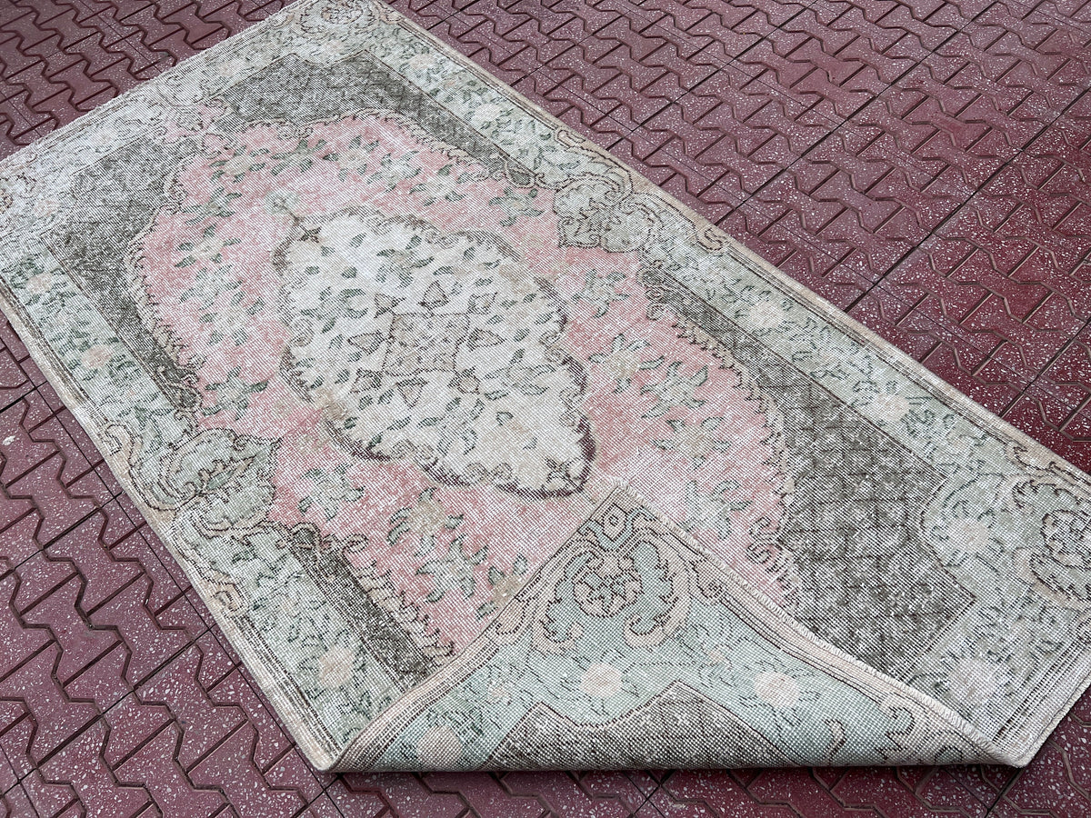 Handwoven Turkish Oushak Rug: Small Wool & Cotton Bohemian Rug
